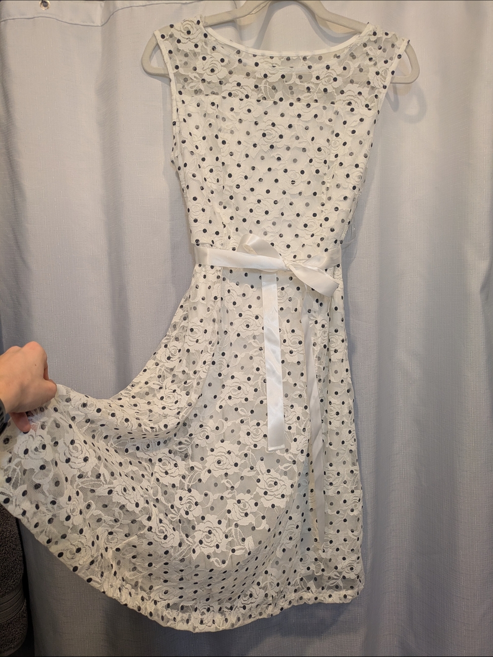 Candalite Petite PM White Floral Lace Polka Dot Fit & Flare Dress